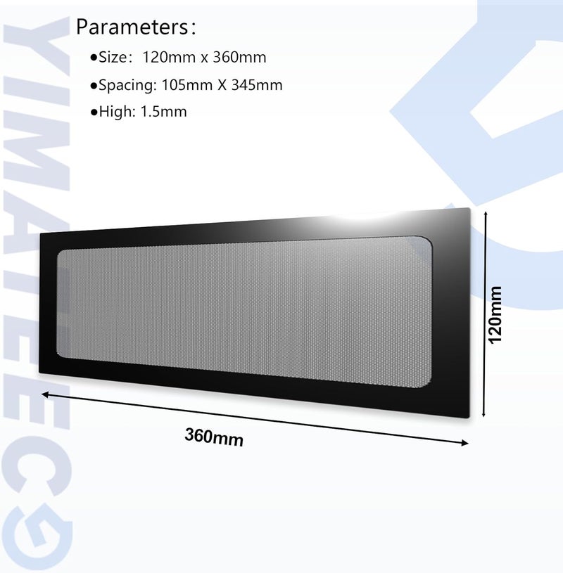 YIMATEECO فلتر غبار PC 360 مم × 120 مم فلتر شبكي مغناطيسي لمروحة تبريد الكمبيوتر / PSU / أجهزة التوجيه، غطاء فلتر تهوية مضاد للغبار لشاشة صندوق PC (PVC، 120 * 360 مم، 2 قطعة، أسود) - Image 5